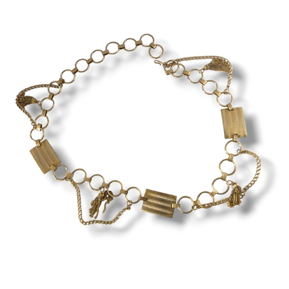 Vintage 80s Gold Ring Chain Draped Tassel Waist Chain Belt - Picture 5 of 9